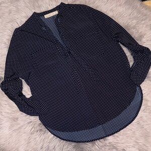 Abercrombie & Fitch Navy Blue Polka Dot Pocket Tie Blouse Size Small